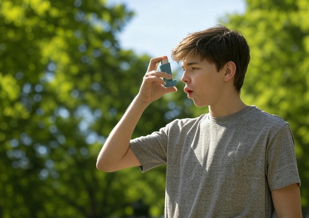 Teenager Using Asthma Inhaler